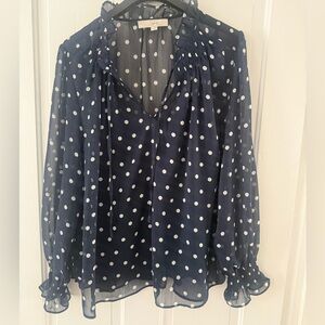 LOFT Navy Polka Dot Women's Sheer Blouse
